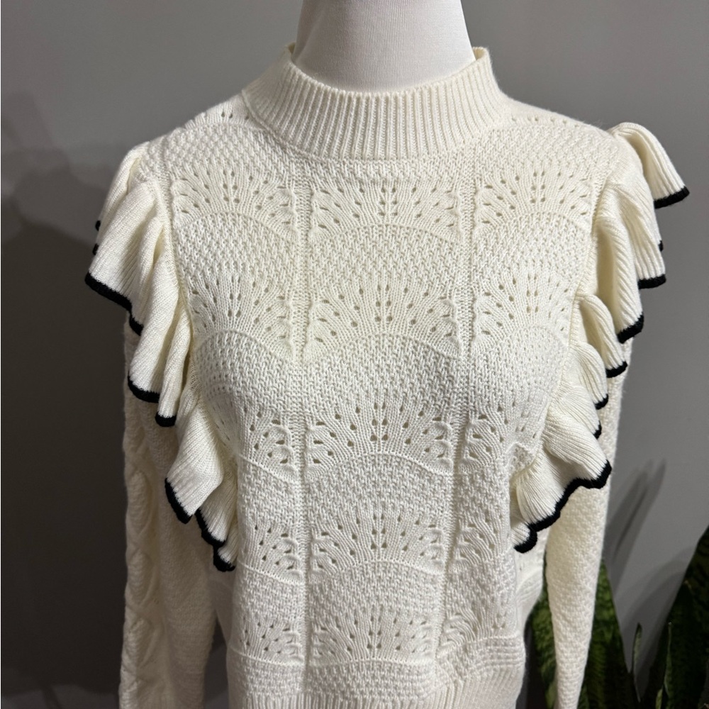 Marc New York Cream Sweater with Black Trim  size de - Picture 4 of 12
